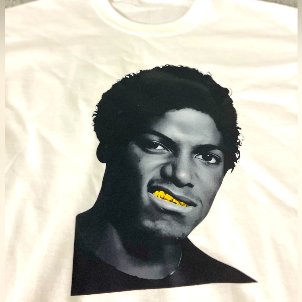 Michael Jackson Gold Teeth Sneer Smirk Men’s Hustle Harder White Tee